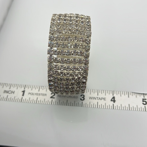Elegant Silver Toned Rhinestone Crystal Wide Cuff Bracelet - Picture 5 of 5
